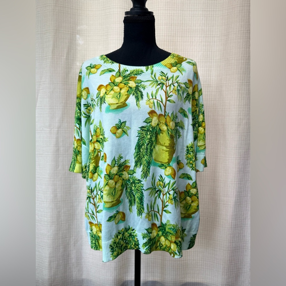 Talbots Elbow Sleeve Lemon Trees Print Pullover Sweater Sz L NWT Grandmacore - Picture 2 of 14